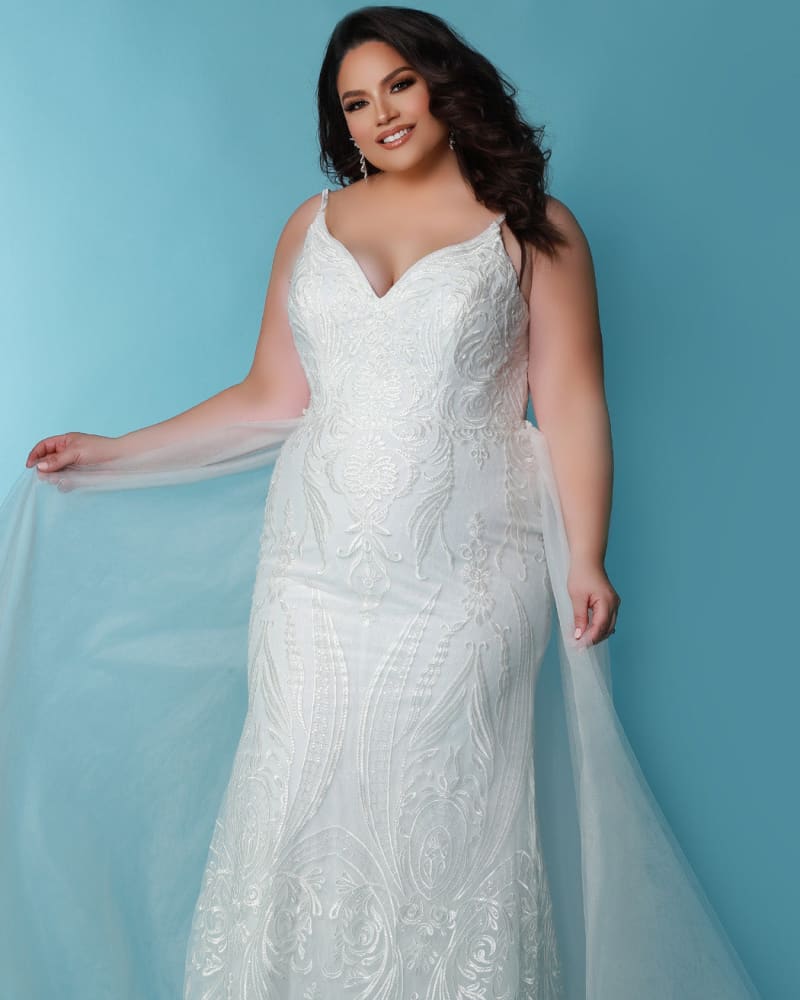 Front of a model wearing a size 20 Jolene Wedding Dress in Ivory/Ivory by Sydney's Closet. | dia_product_style_image_id:286656